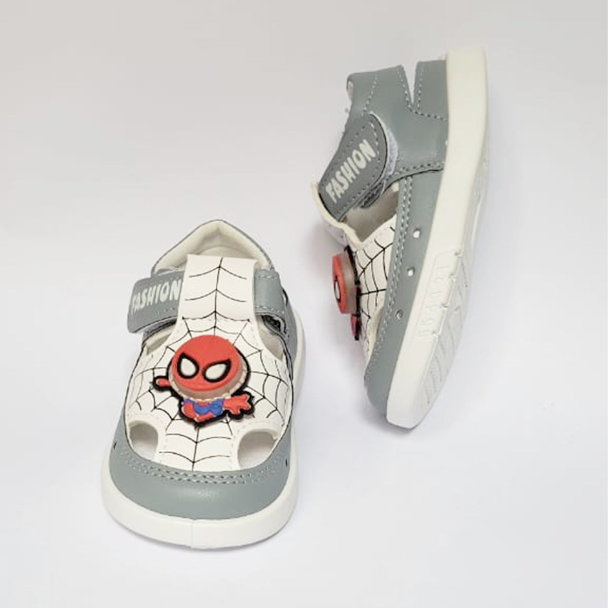 Boys White Grey Spiderman Lightning Sandals