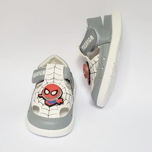 Boys White Grey Spiderman Lightning Sandals