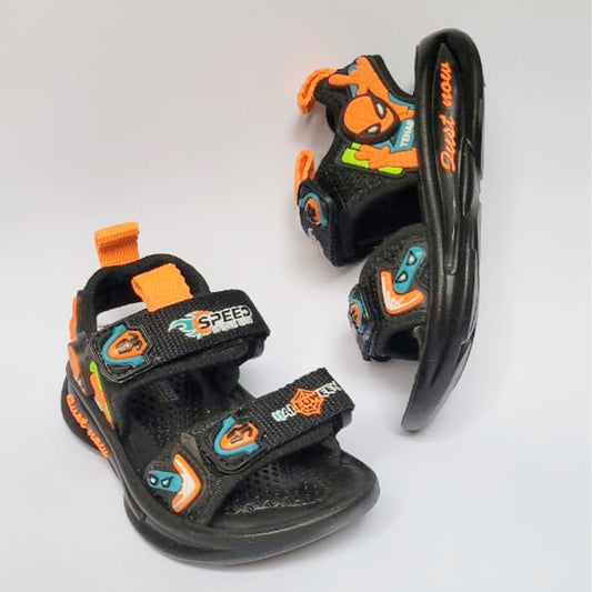 Boys Black With Orange Spiderman Sandal