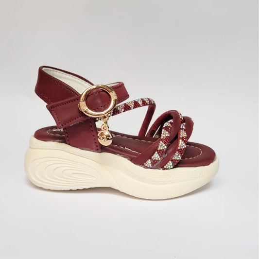 Girl Maroon Sandal with Stone Working