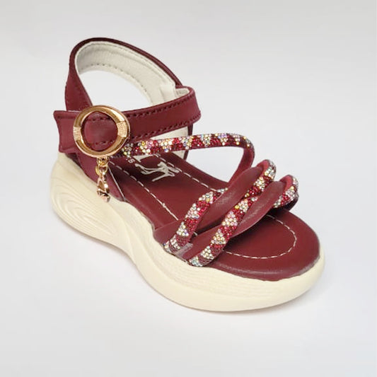 Girl Maroon Sandal with Stone Working