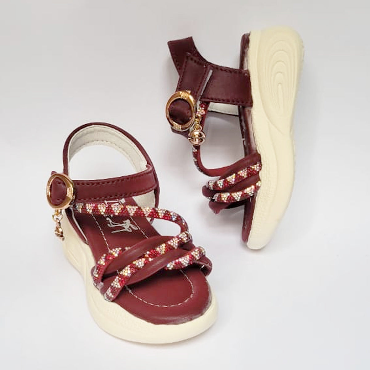 Girl Maroon Sandal with Stone Working