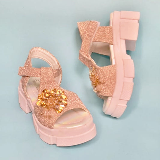 Girls Peach Flower Broach Formal Sandal