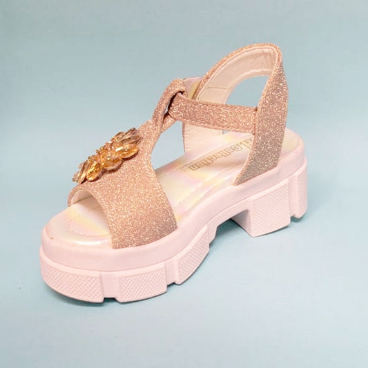 Girls Peach Flower Broach Formal Sandal