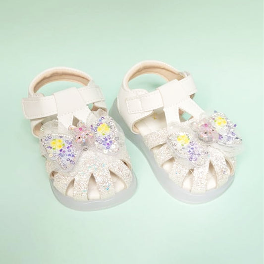 Girls White Bunny Butterfly Patch Formal Sandal