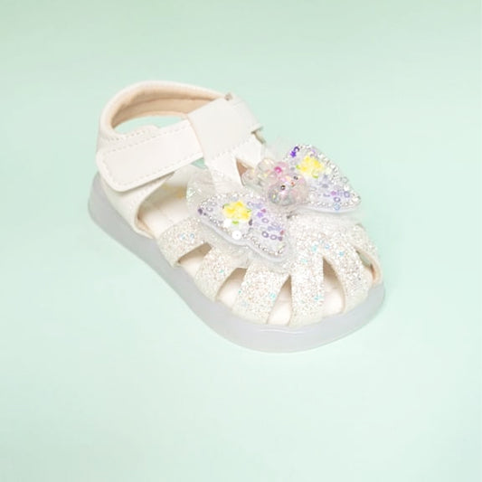 Girls White Bunny Butterfly Patch Formal Sandal